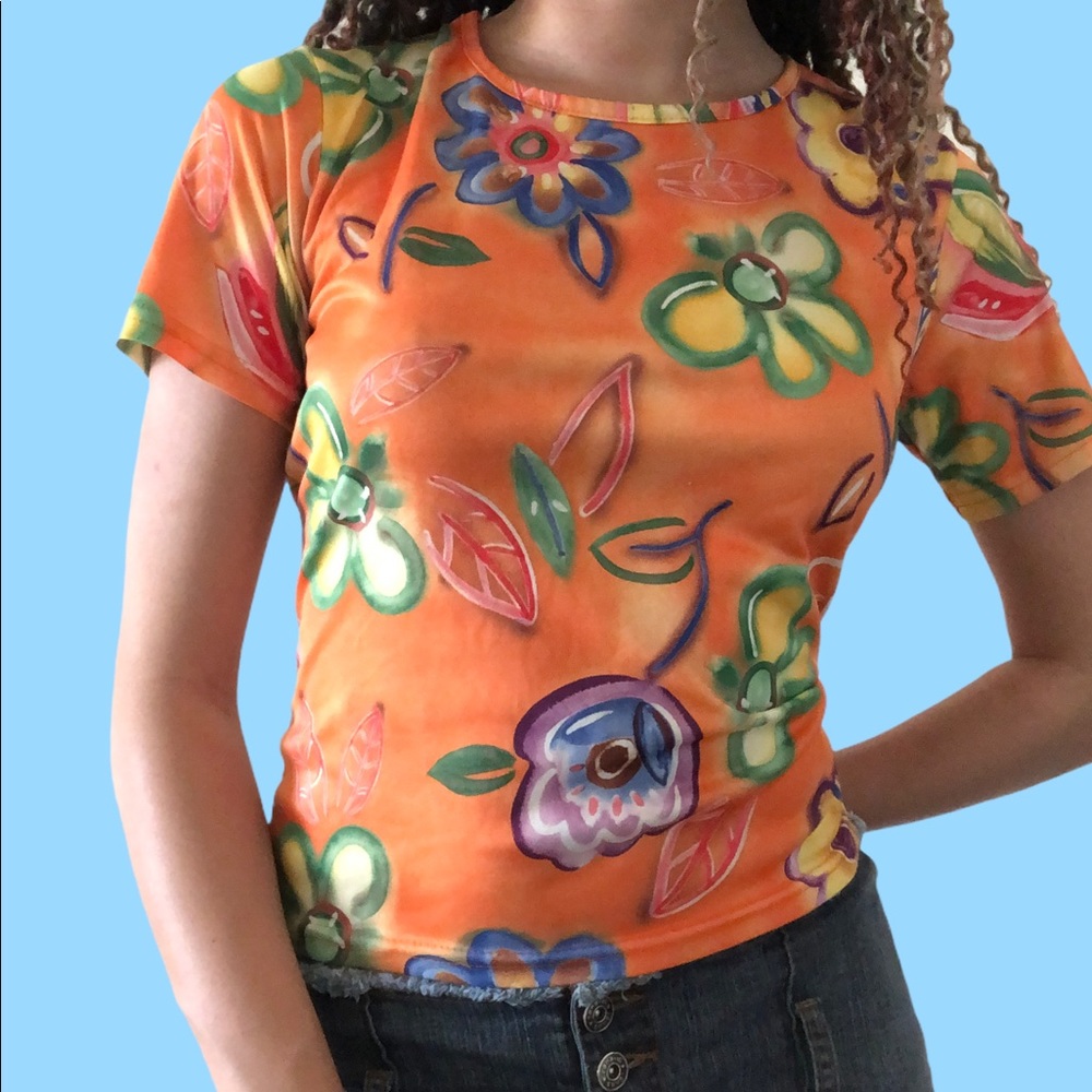 Vintage MGR Orange Floral Hawaiian Top